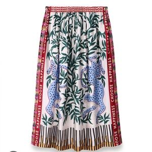 Me369-Hailey Leopard Printed Choose Happiness Midi Skirt Multicolor Size Large